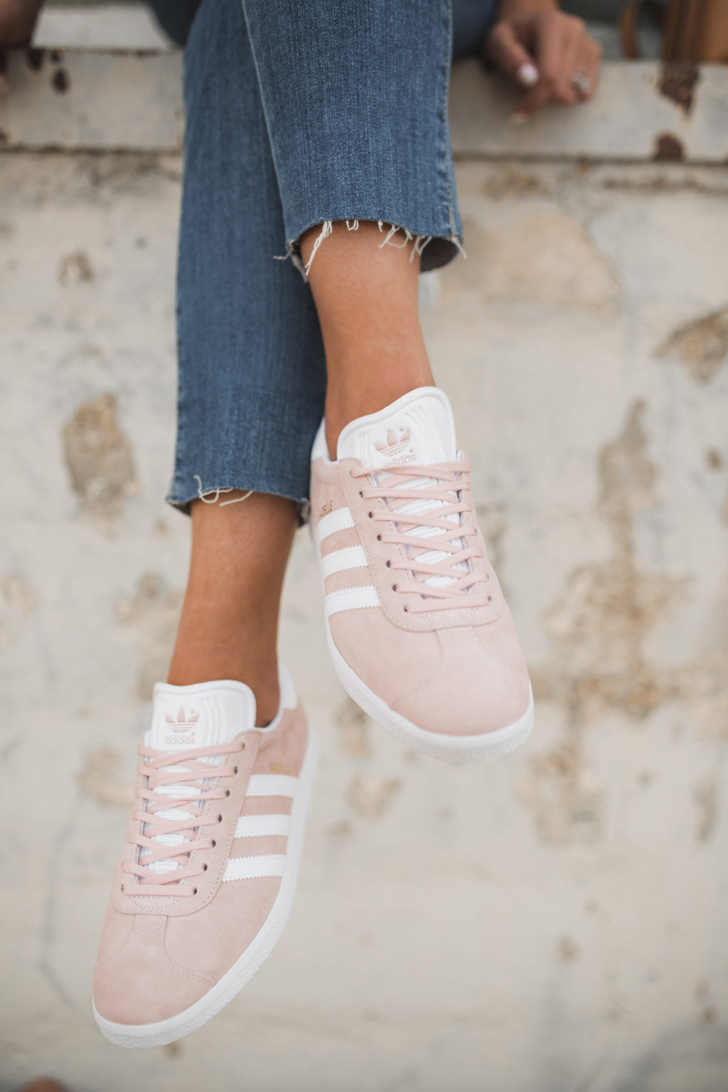 adidas pale pink gazelle suede trainers