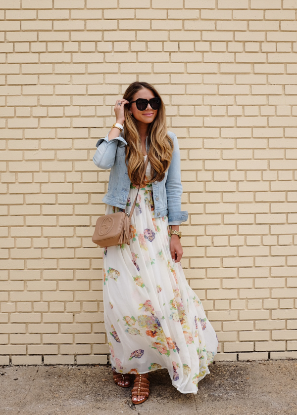 denim jacket and floral dress
