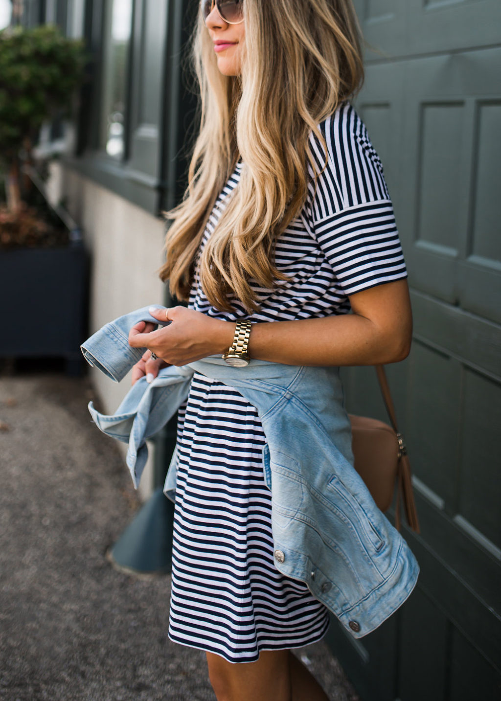 Striped Dress and Denim Jacket